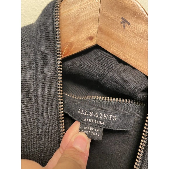 All Saints Womens Dahlia Sweat Open Cardigan Size Medium Black Zip Collar Grunge - Picture 2 of 7